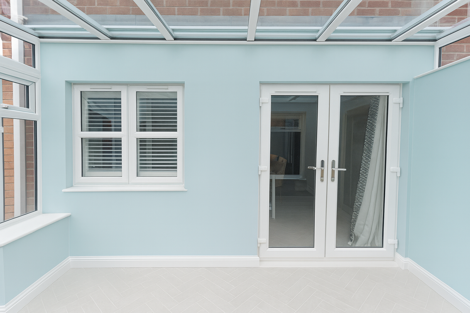 internal conservatory walls plaster-boarded and plastered 