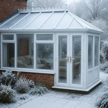 cold conservatory in the winter freezing 