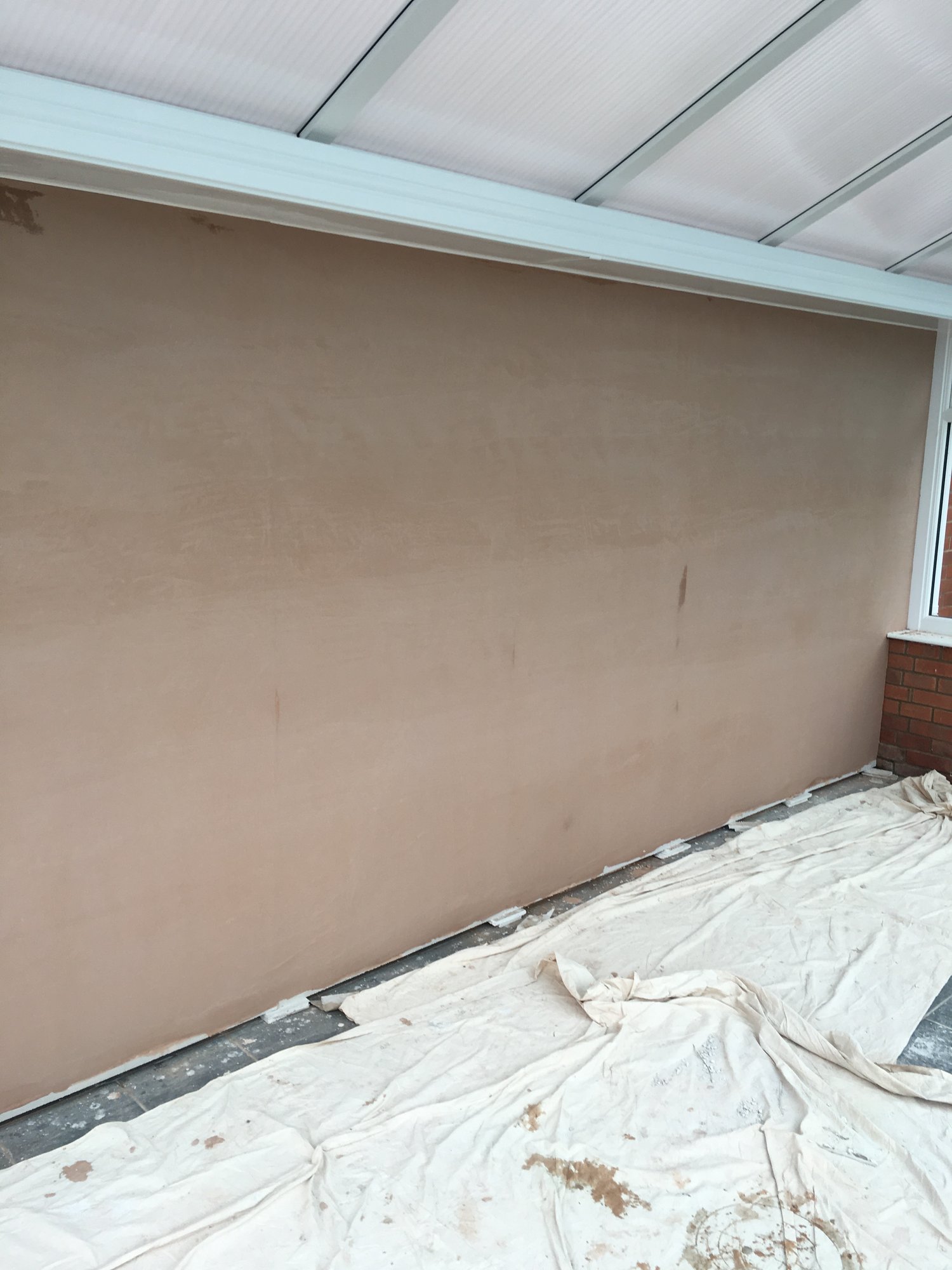conservatory house wall plasterboard and plastered for a modern look