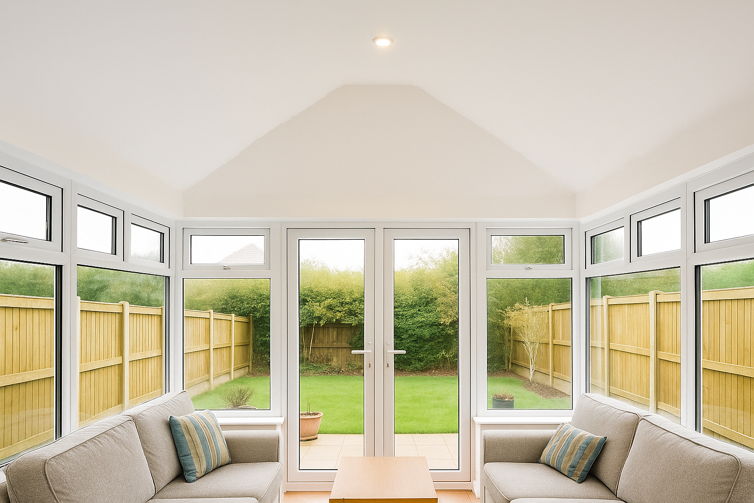 Alt: “Conservatory roof insulation keeping space warm in winter”